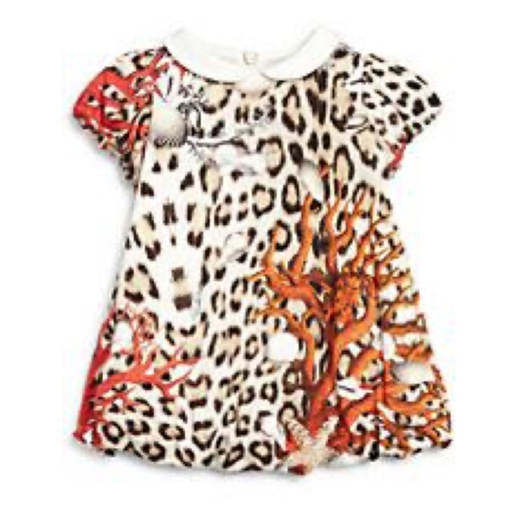 ROBERTO CAVALLI Baby Bubble Dress Leopard Shells Peter Pan Collar Size 6 Months